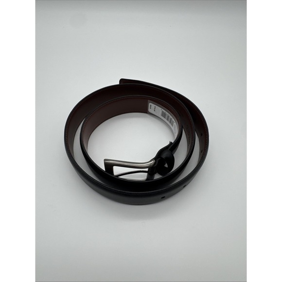 Perry Ellis Mens Black Bonded Leather Belt Medium 34-36 NEW Silver Buckle - Picture 1 of 6
